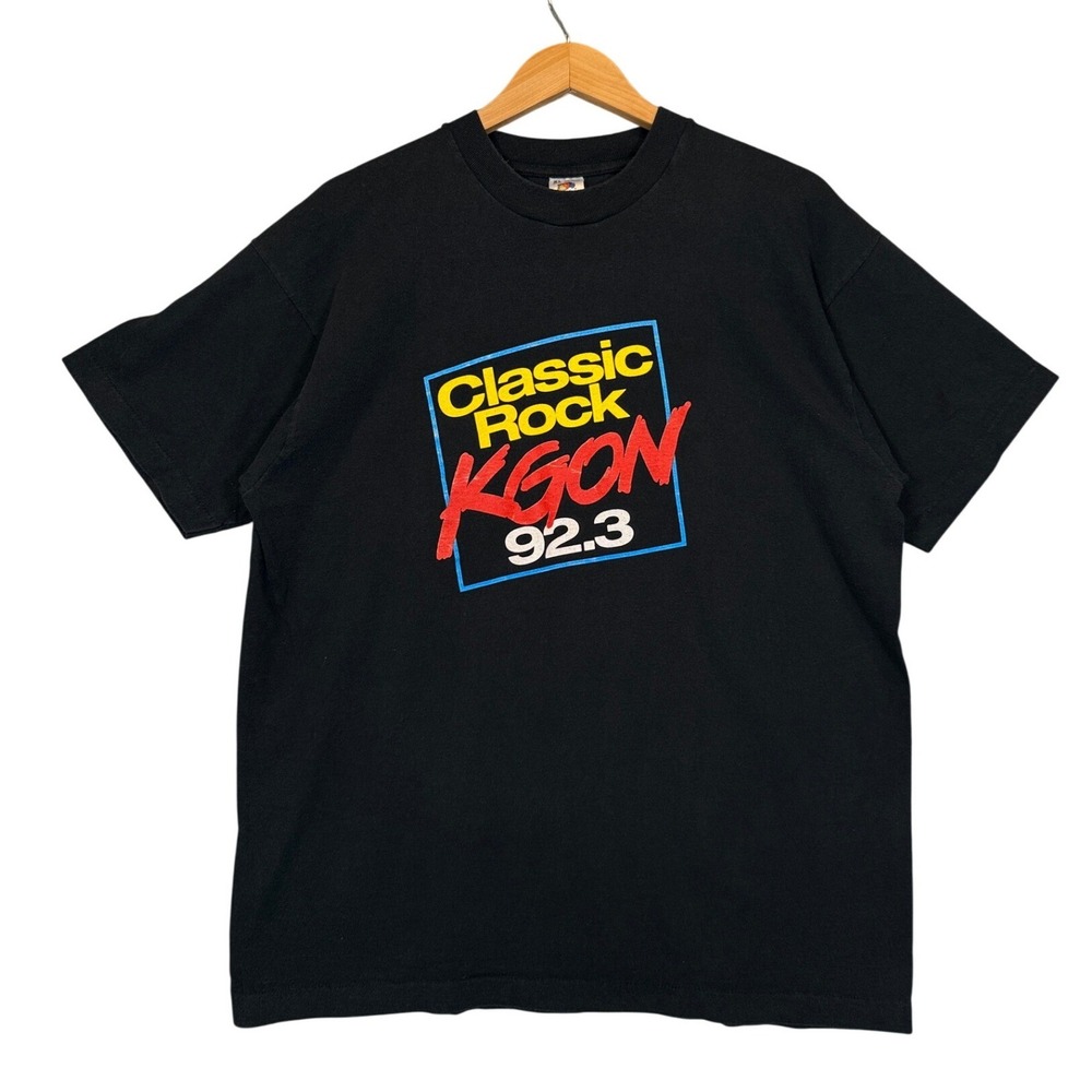 Fruit Loom KGON 92.3 Tee XL Black 90s Vintage Single Stitch Radio Rock Grunge